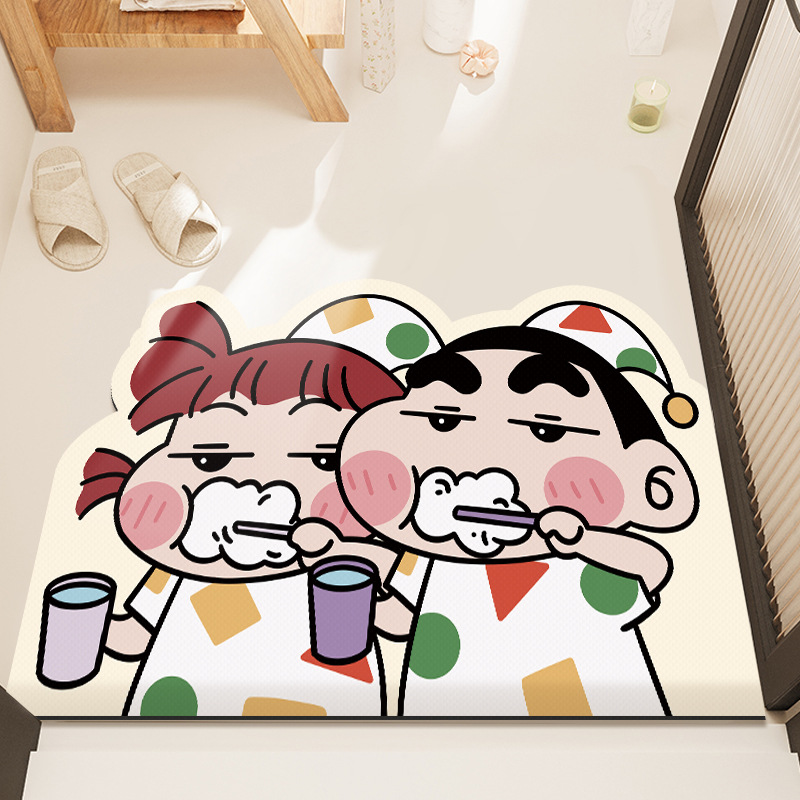 【速達!】クレヨンしんちゃん珪藻泥ナパ皮速乾吸水マット浴室滑り止め家庭用トイレ速乾ソフトマット