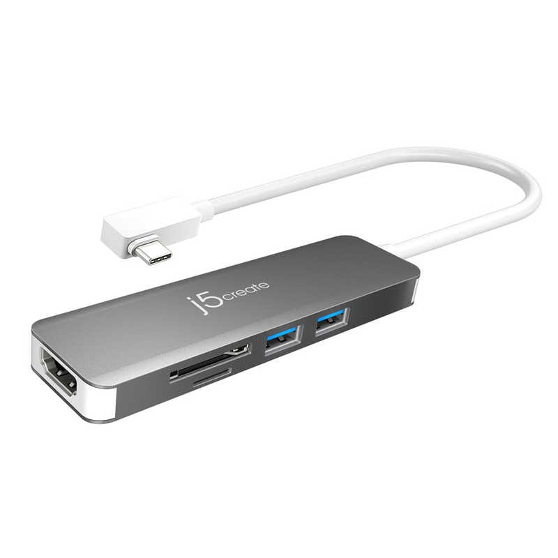 J5　[USB-C オスメス カードスロットx2 / HDMI / USB-Ax2]変換アダプタ シルバー　JCD372