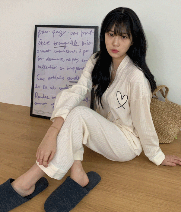 Vネック ハート 長袖 パジャマ ホームウェアルックセット