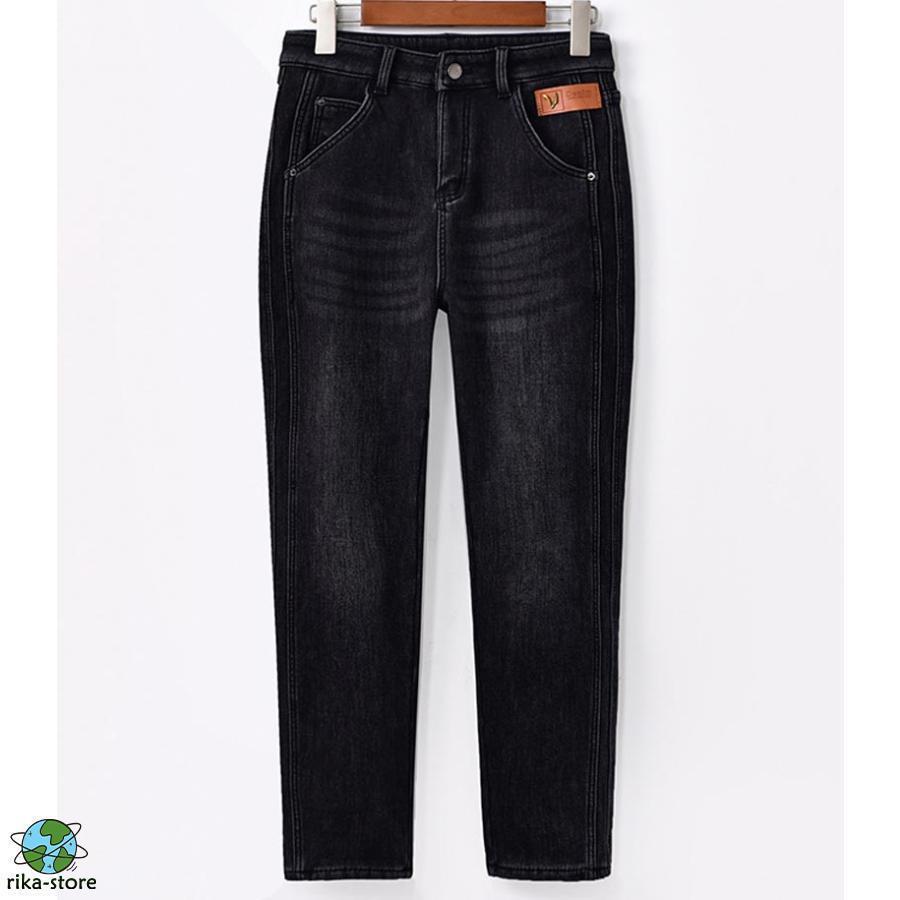 デニムパンツ 裏起毛 ズボン レディース ウェストゴム ボトムス ロング丈 カジュアル ポケット 厚手 秋冬 パンツ