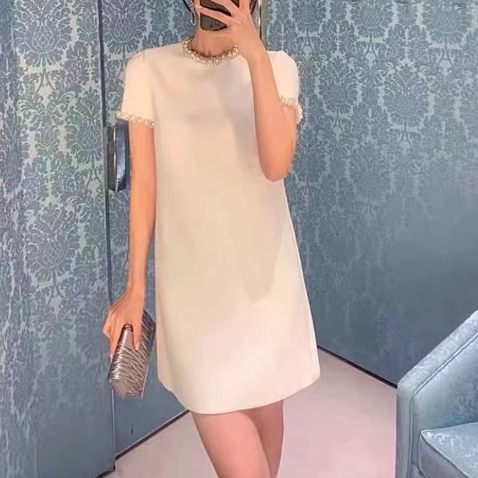 レディース スカート ワンピース プルオーバー ドレス ミニスカート 半袖 ラウンドネック ストレート かわいい 大人可愛い きれいめ シンプル 上品 おしゃれ かっこいい レトロ アジアン こなれ感