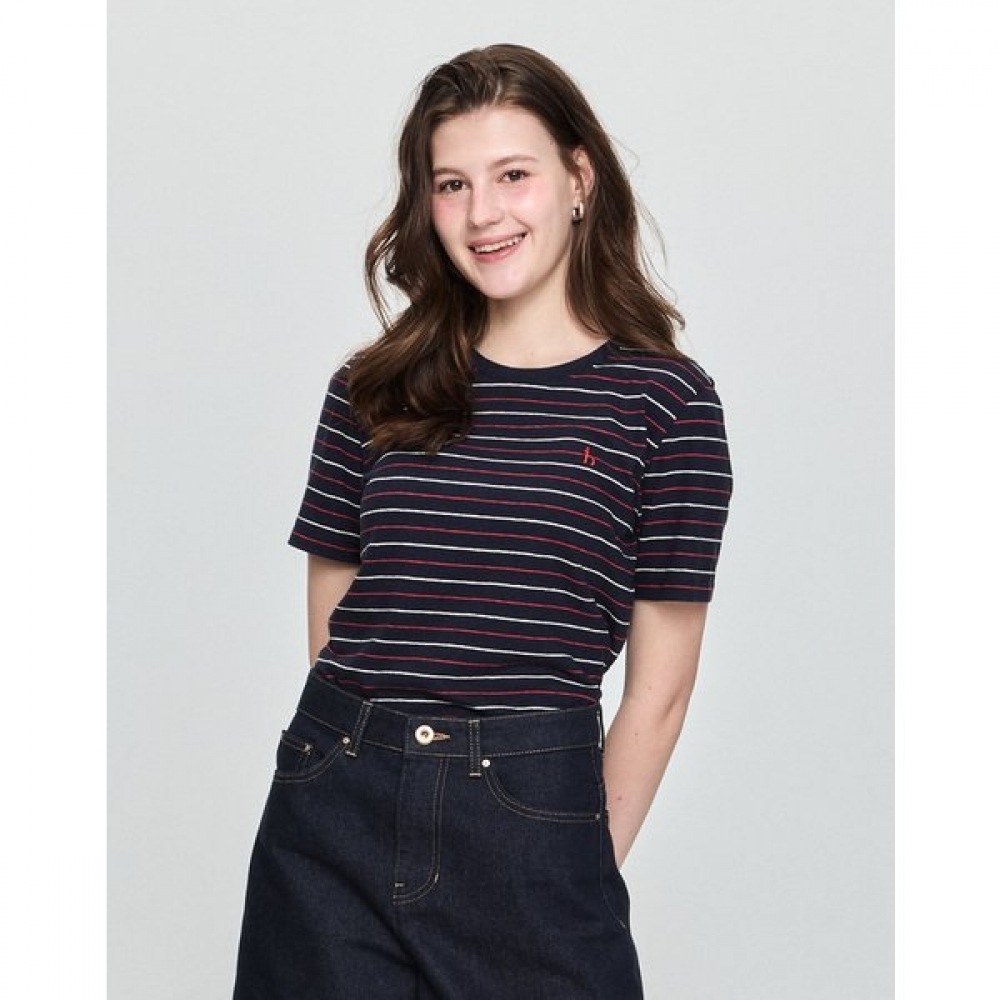 [25SS] ストライプリネンブレンドショートスリーブ T シャツネイビー HSTS5B423N2