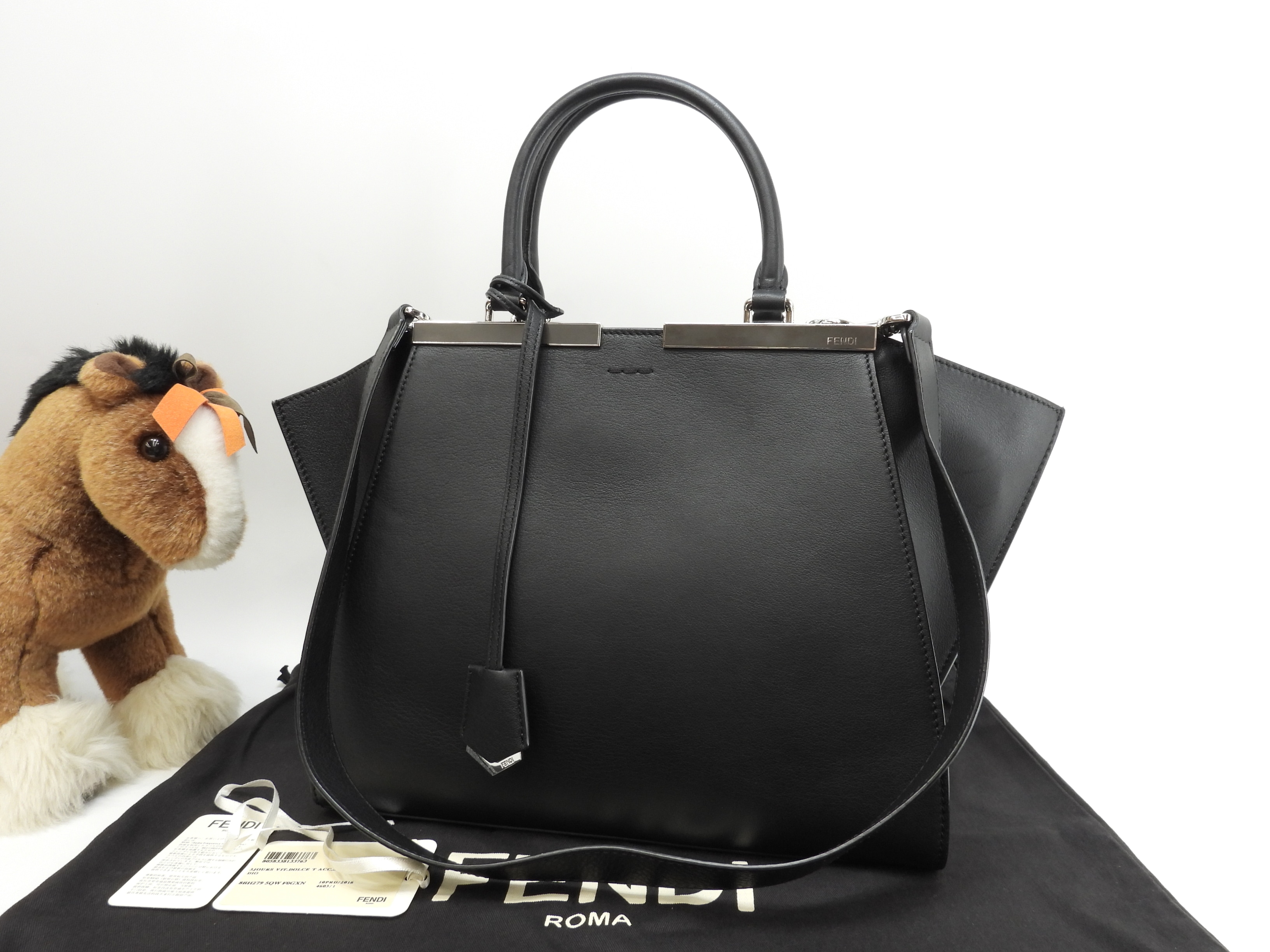 トロワジュール レザー黒 s付ハンドバッグ トートバッグ 美品@ 54
