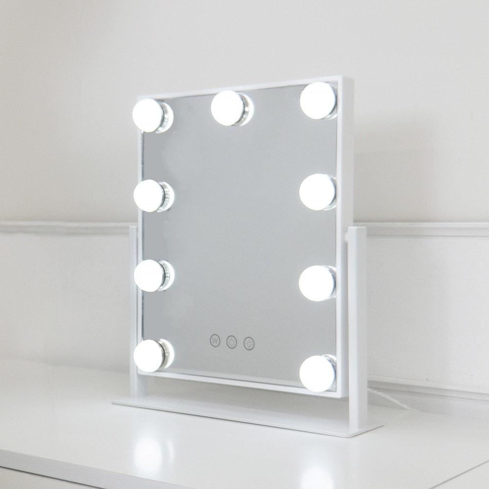 女優ミラー スクエア ミラー ハリウッド ライト付き 明るさ調節可能 調光 調色 可能 LED 丸型 おしゃれ USB 卓上ミラー ハリウッドミラー メイク 化粧鏡 鏡 タッチボタン 白 ホワイト