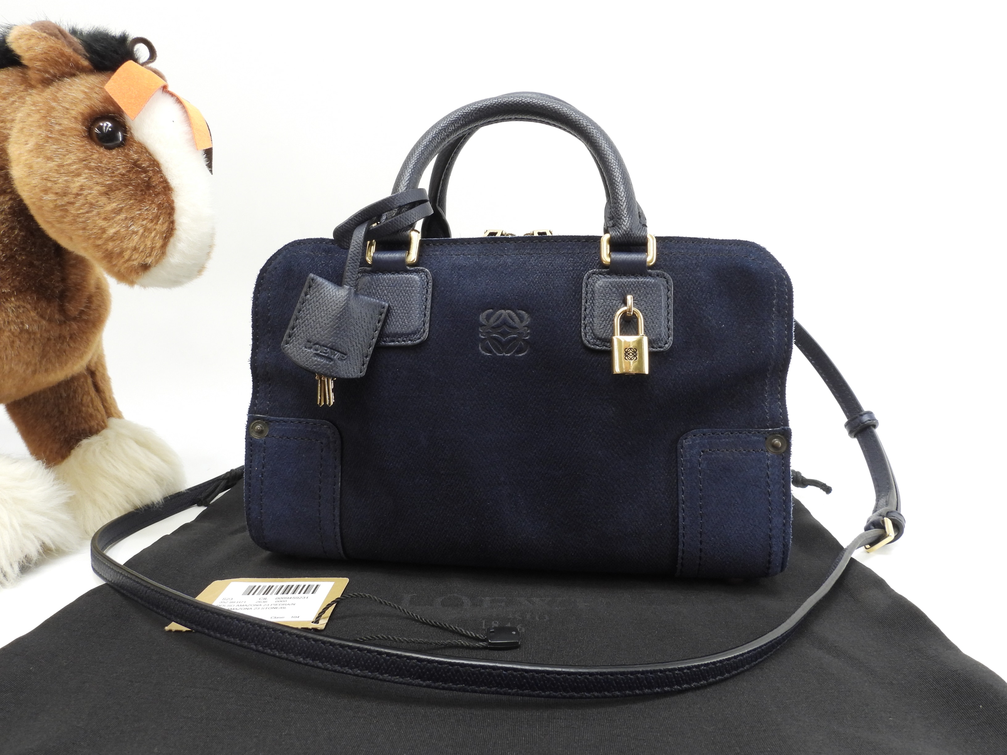 アマソナ23 スウェードレザー デニム風青 ポシェット s付ミニハンドバッグ 極美品@061403