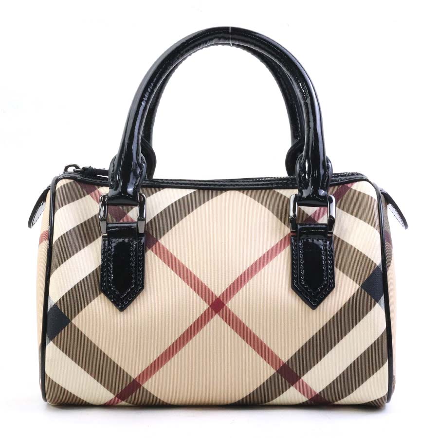 バーバリー BURBERRY ハンドバッグ PVCコーティングキャンバス/パテントレザー ベージュ系×ブラック レディース 56552k