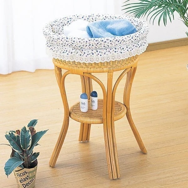 ランドリースタンド ラタン フリルカバー付 籐家具 高さ70cm