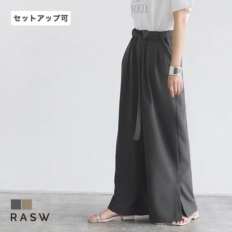 [RASW]リネンライクリボンイージーパンツ リネン 清涼感 ウエスト ゴム リボン ベルト イージー パンツ ピエロ
