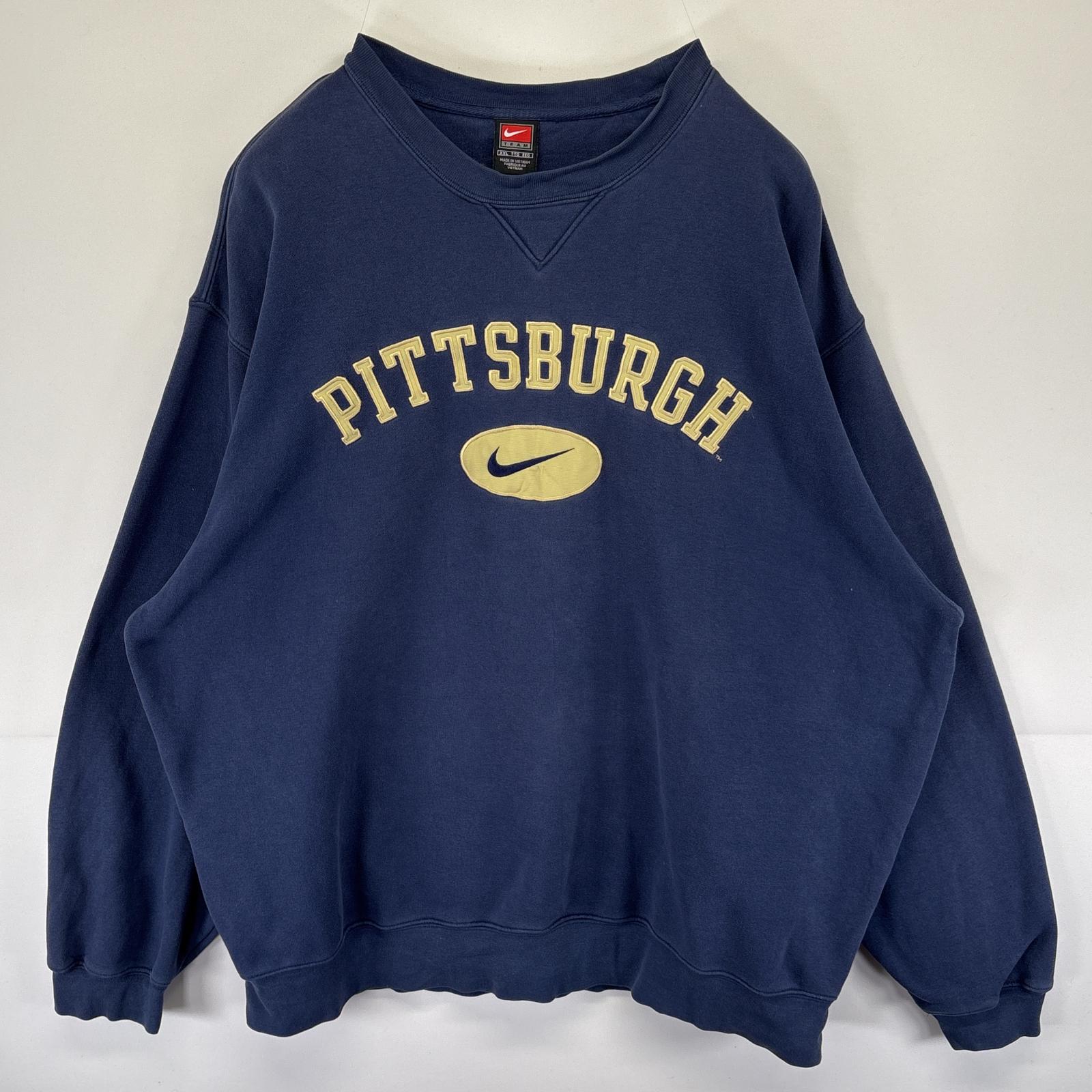 古着 スウェット プルオーバー トレーナー ビッグロゴ刺繍 クルーネック 前V 大きいサイズ XXL ネイビー メンズ