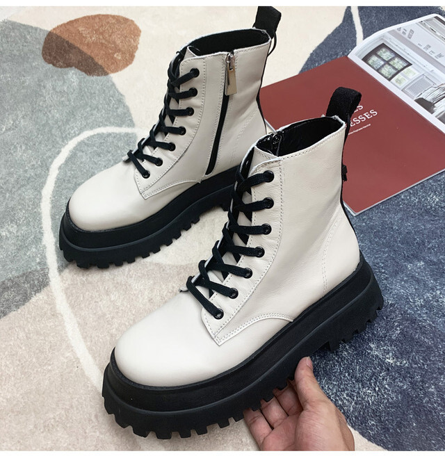 【送料無料】レディース ホワイトマーティンブーツ 厚底シューズ ショートブーツ