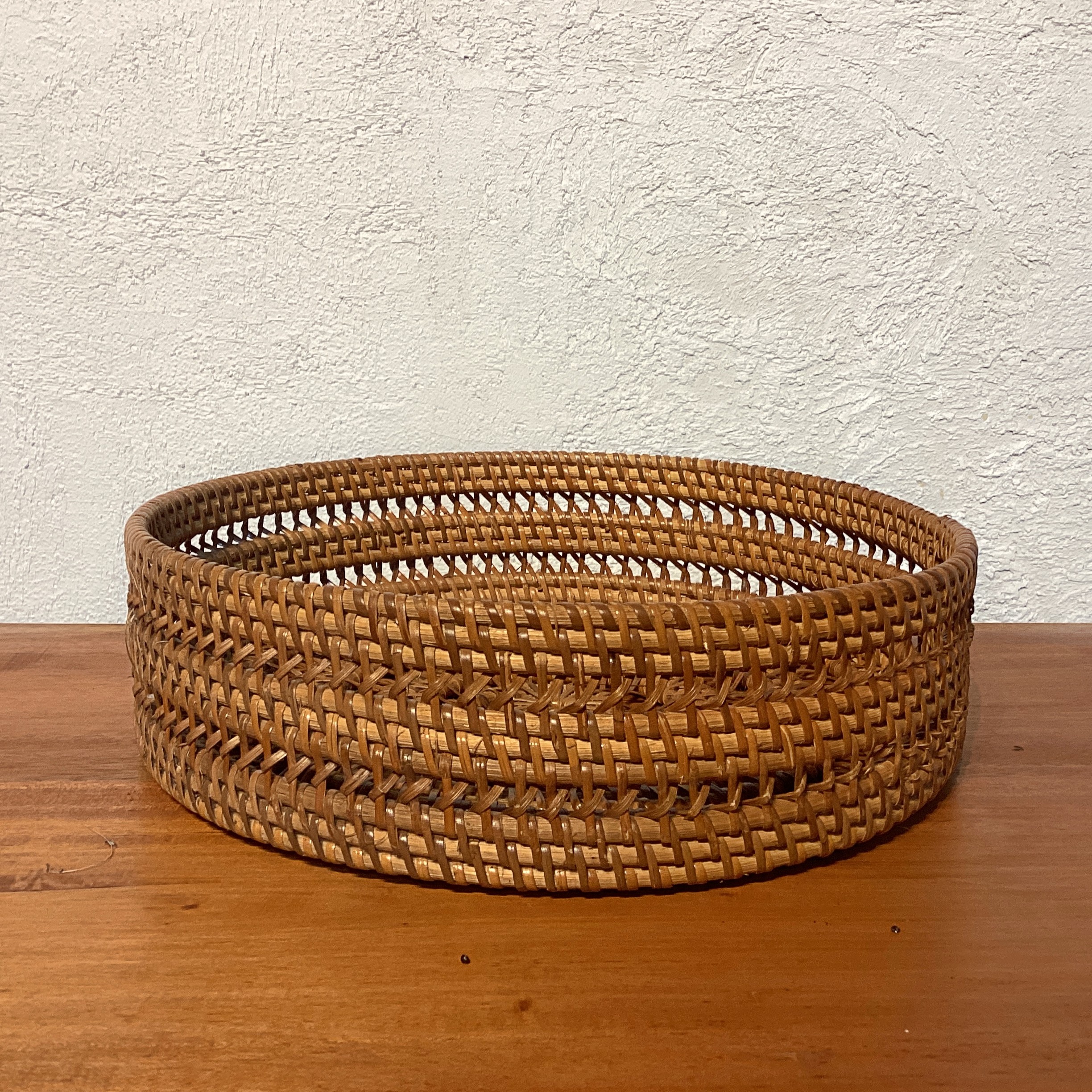 アタ製 手編みバスケット 網目 ラウンド 収納バスケット 大（ata-024）