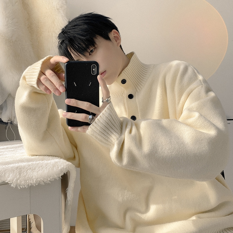 韓国のハイネックニットジャンパージャンパーメンズ秋服シニア感覚日本のレトロなジャンパーコート