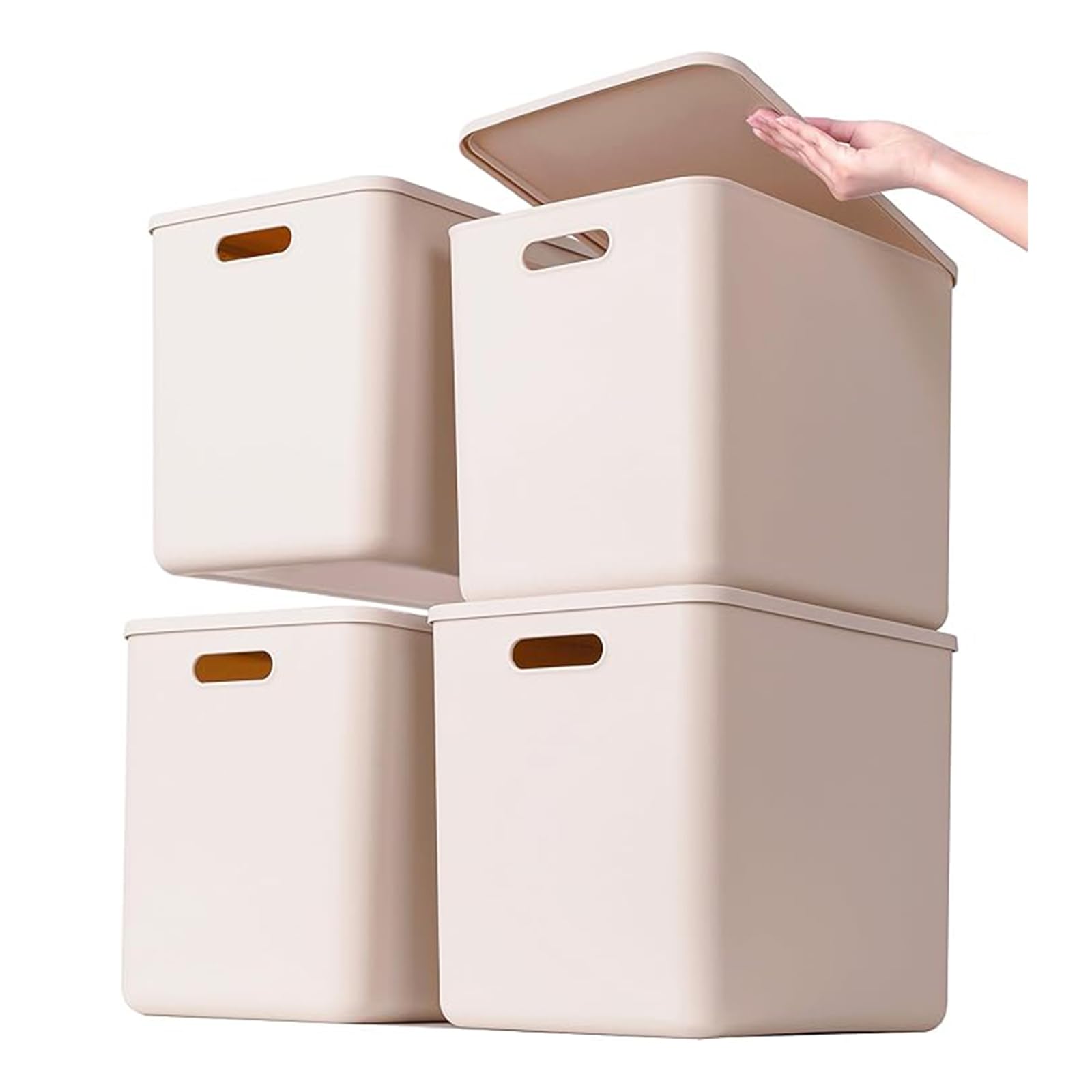 プラスチック 収納ボックス 蓋付き 約 幅36.5×奥行26×高さ30(cm) 約25 L 積み重ねボックス押し入れ/居間/台所 収納4個セット (灰色 4XL)