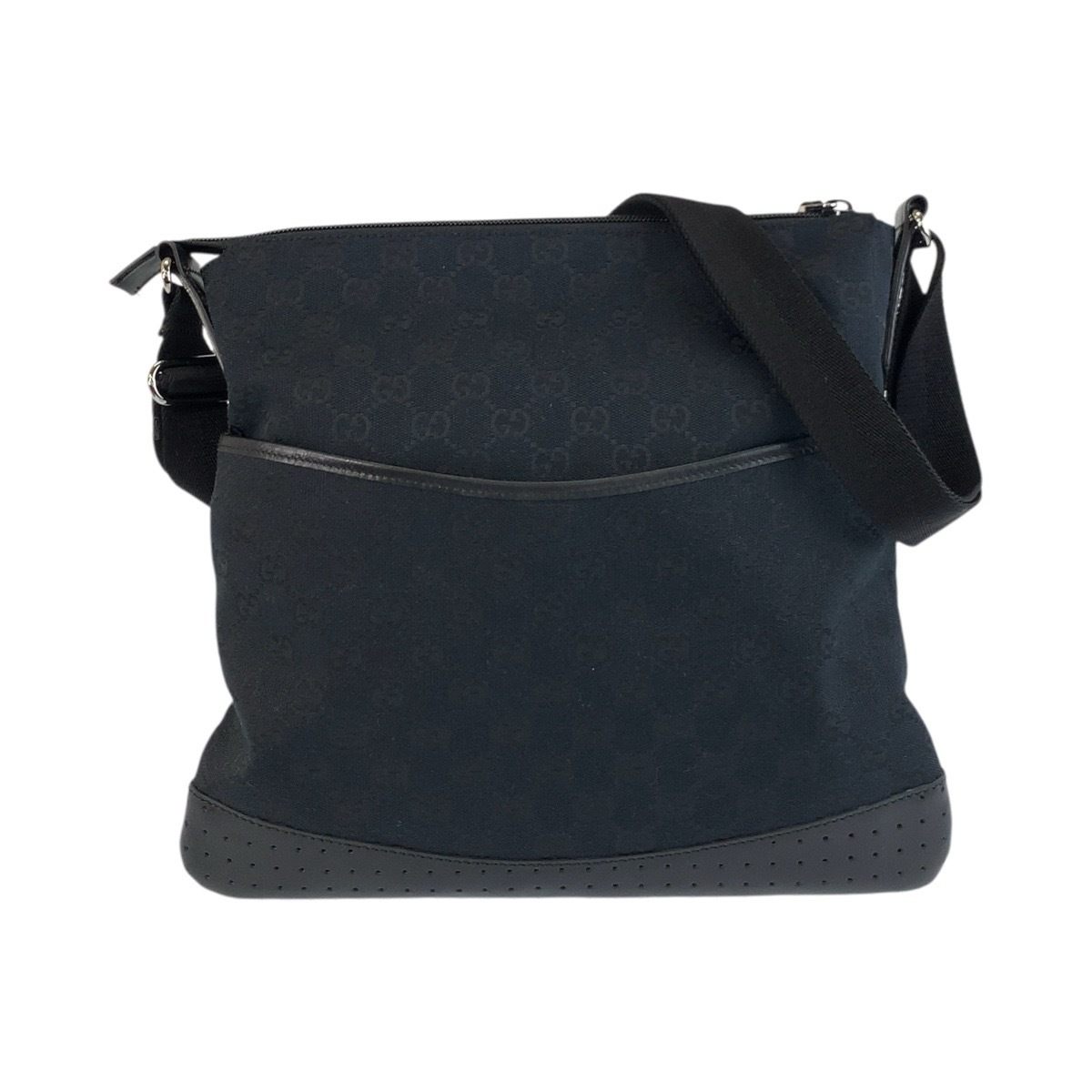 美品 ブラック 黒 シルバー金具 GGキャンバス/レザー 145857 ショルダーバッグ メッセンジャーバッグ レディース 504105