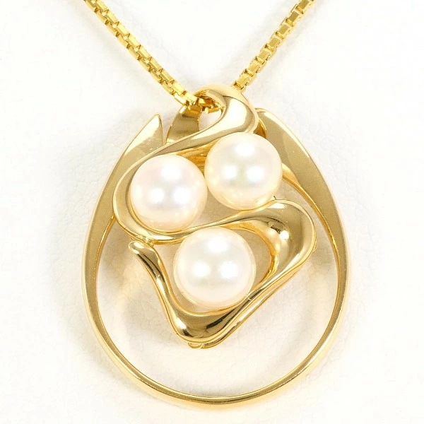 K18 18金 YG ネックレス リング 11号 アコヤ真珠 カード鑑別書 ジュエリー 中古