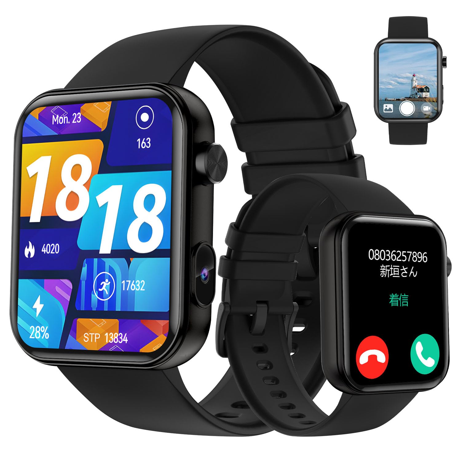 スマートウォッチ【2025年業界最新傑作 時計にカメラ内蔵 録画録音機能】1.91インチ大画面 スポーツウォッチ ローカル音楽再生 音楽保存 Bluetooth5.3通話 iPhone/アンドロイド対