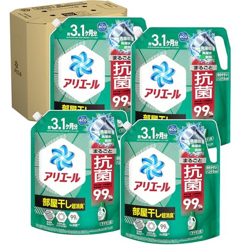 アリエール 洗濯洗剤 液体 超抗菌プレミアム 部屋干し超消臭 天日干し級にさわやかな香り 詰め替え 2210gｘ4袋 [大容量] [ケース品]