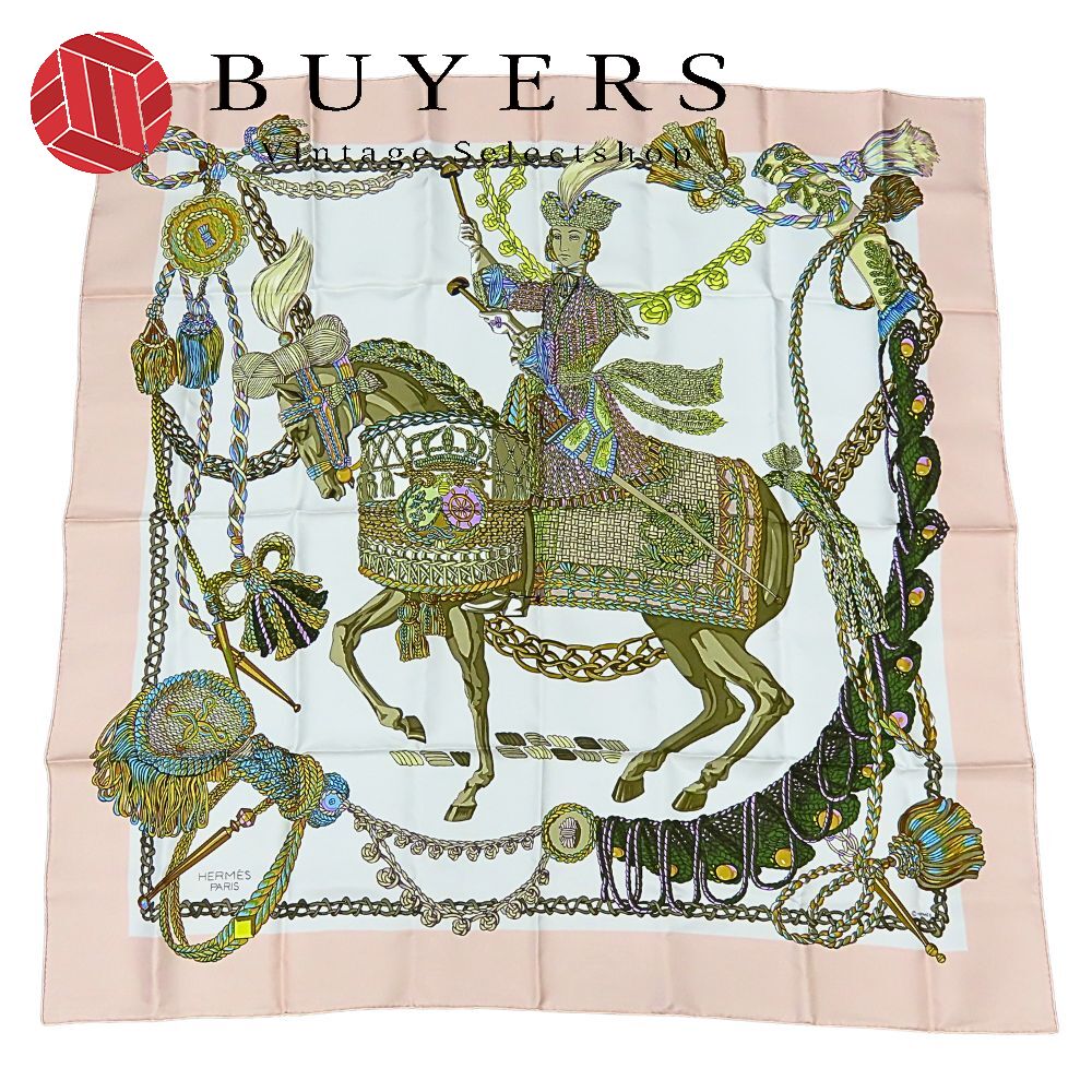 中古 スカーフ カレ90 ティンパニ奏者 Le Timbalier シルク ピンク マルチカラー 小物 アクセサリー レディース 女性