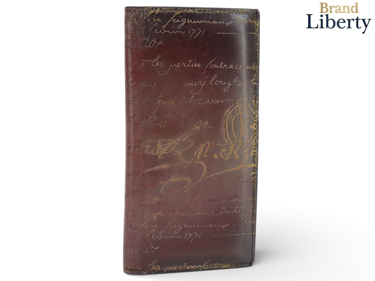 ベルルッティBerlutiカリグラフィエスパススクリットレザーウォレット二つ折り札入れ長財布ダークパープルゴールデンパティーヌヴェネチアレザー