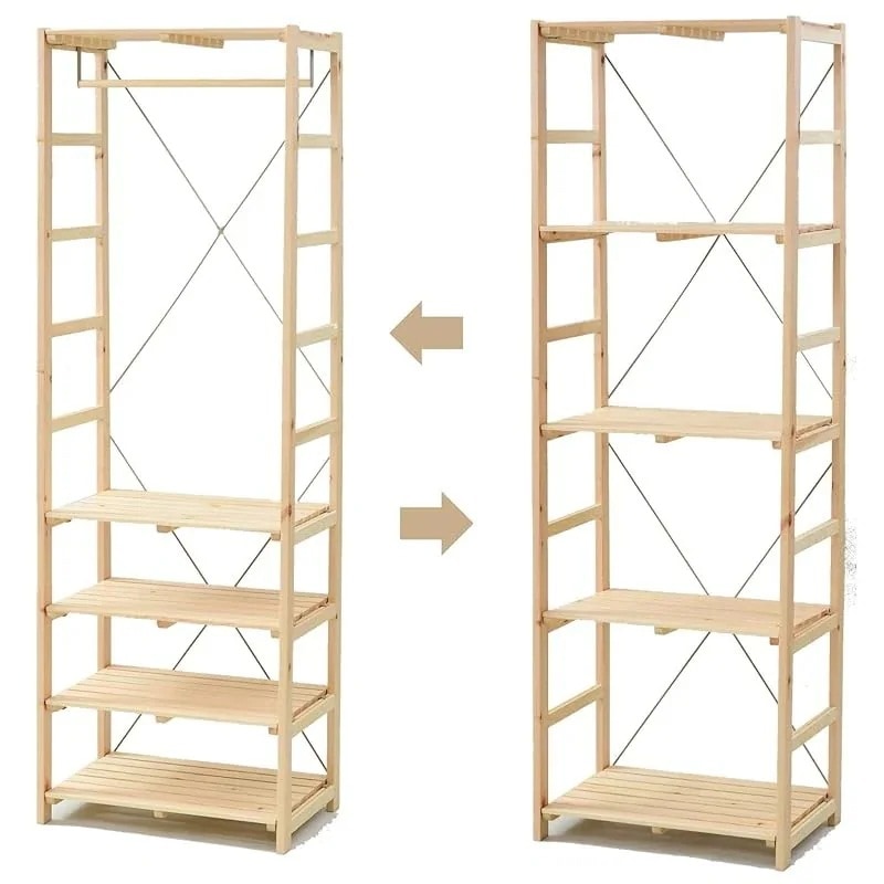 ハンガーラック ラック (2WAY) 頑丈 全体耐荷重55kg 木製 幅59.5奥行40高さ180cm 棚板可動 子供 かんたん組立 ナチュラル TRR-1860(NA)