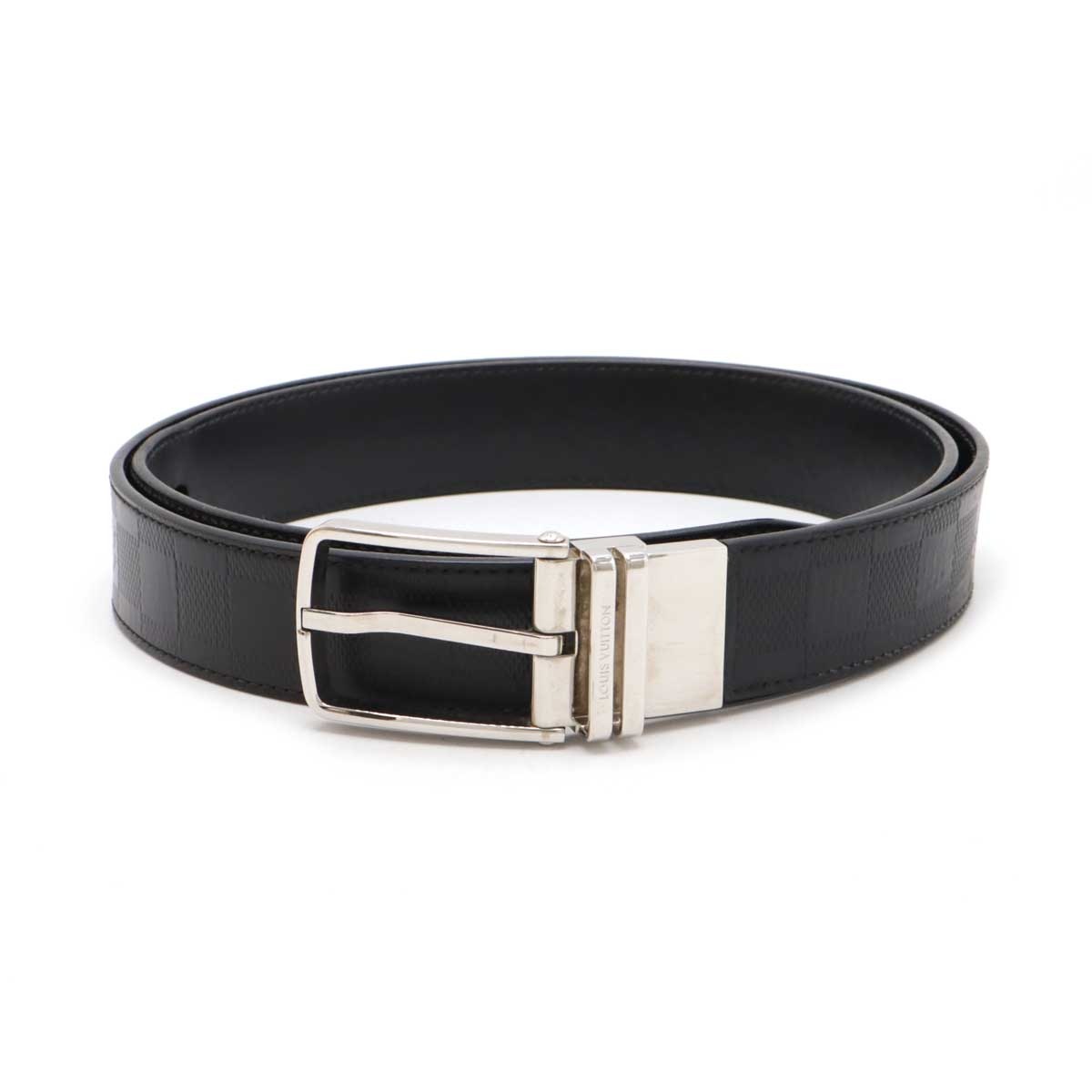 ダミエアンフィニ サンチュールボストン ベルト リバーシブル オニキス 黒 ブラック #110 シルバー金具 M9674
