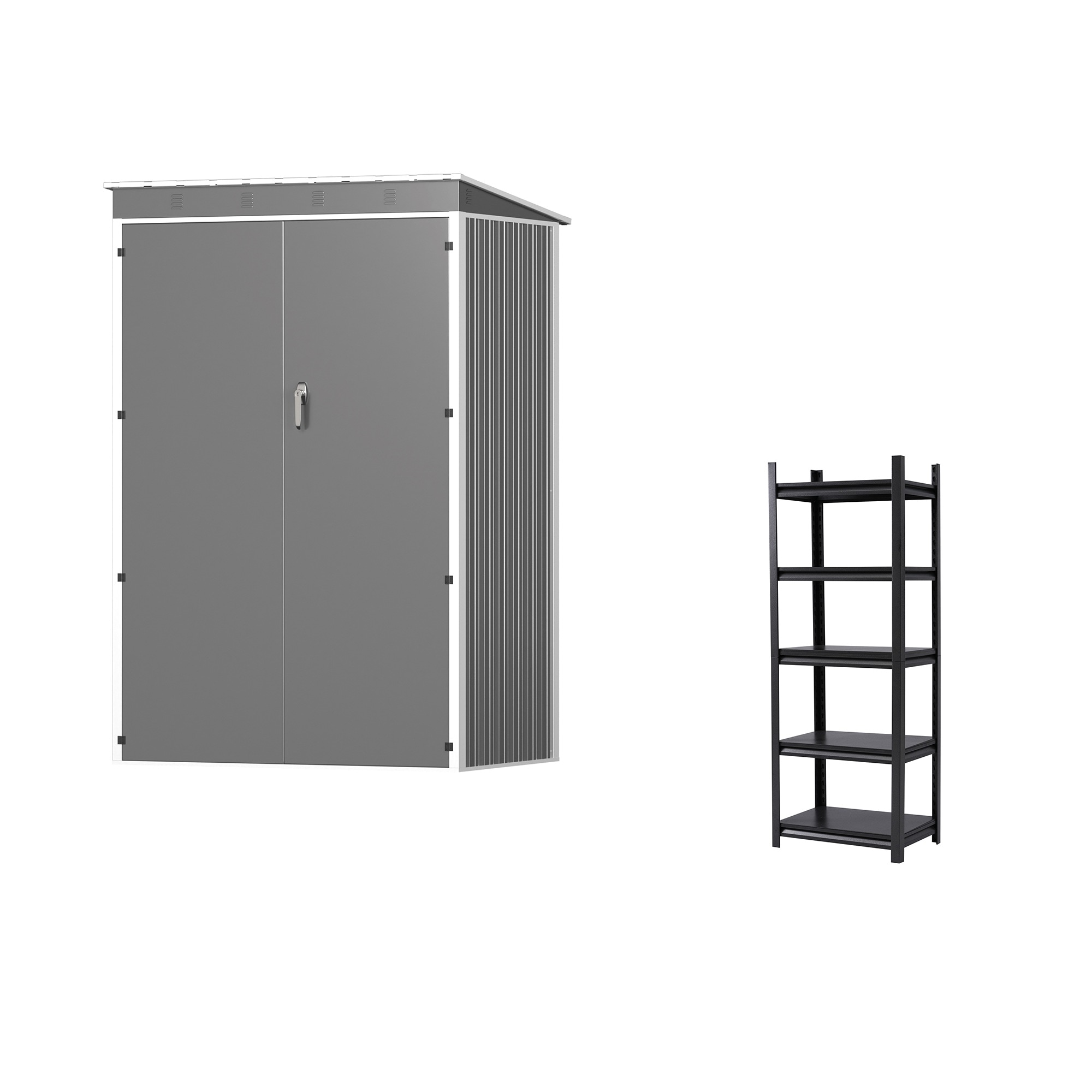 【国内出荷】【2025年新仕様】【収納棚付き】物置 屋外 スチール 倉庫 戸外収納庫 幅120*奥行き90*高185 物置き おしゃれ 大型 収納庫 屋外物置 防さび ベランダ 防水 ドア スチール物
