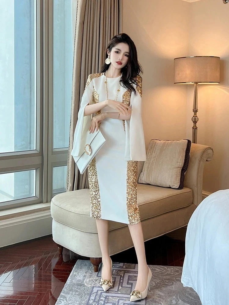 【JY.上品】 春 キラキラ飾り ワンピース 通勤 司会者 チャイナドレス パーティードレス キャバ 着痩せ 大人 同窓会 披露宴 卒業式 結婚式 演奏会 ウェディング 二次会 発表会