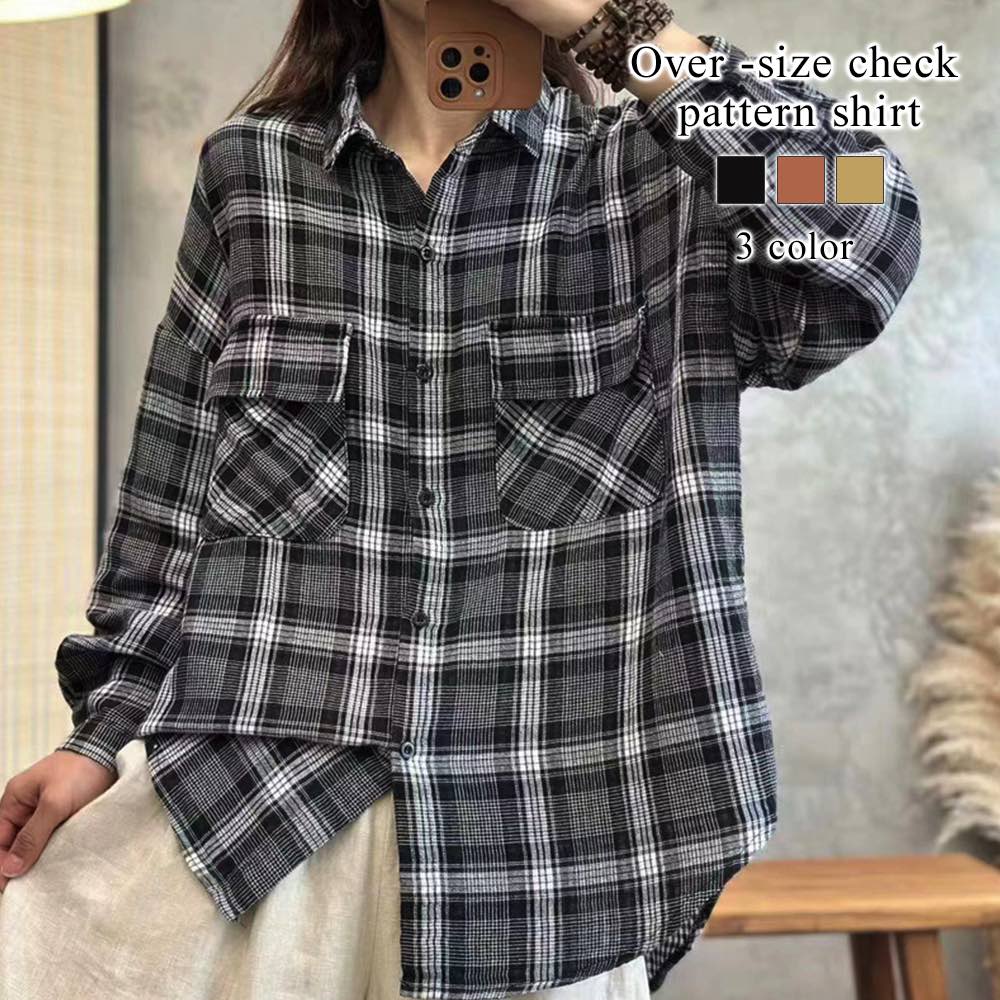 シャツ レディース オーバーサイズチェック柄シャツ しわになりにくい かわいい ロゴ Tシャツ 冬 暖かい トップス カットソー ランニング ブランド ポロシャツ カジュアル 麻 事務服 長袖 ゆった