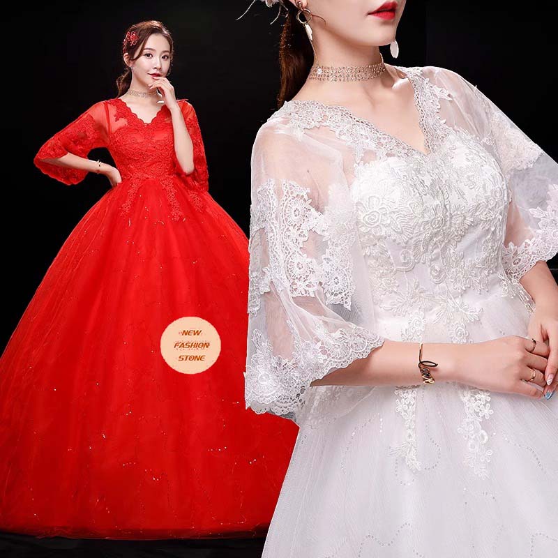 妊婦のウェディングドレス2024新型気質花嫁簡約一字肩韓国式太ったサイズのウェディングドレス