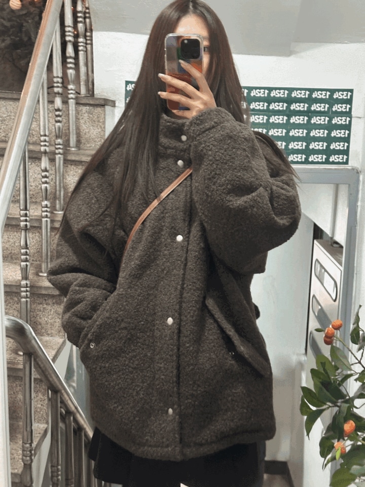 [2オンス裏地/2color] ブクル ハイネック オーバーフィット ツーウェイ ジップアップ ハーフ ジャケット