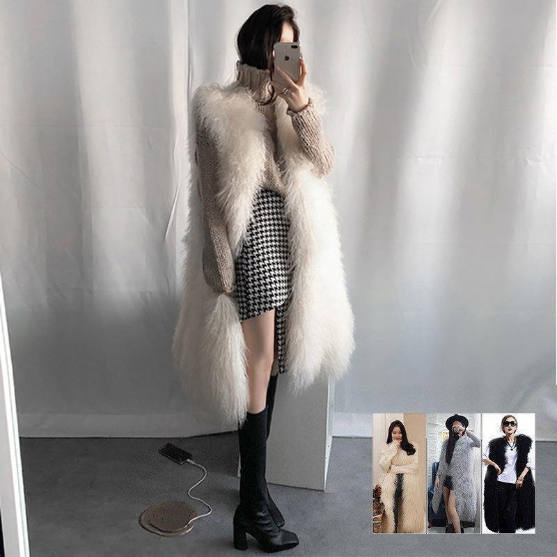 ファーベスト ロング丈 毛皮ベスト レディース 無地 もこもこ ふわふわ ボアベスト 防寒 厚手 保温 暖かい 秋冬 アウター トップス きれいめ おしゃれ