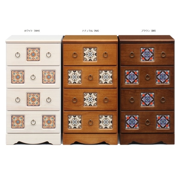 日本製 アンティーク調 天然木 チェスト 4段 44.5cm幅 ホワイト 完成品 タンス 衣類収納 引出し収納