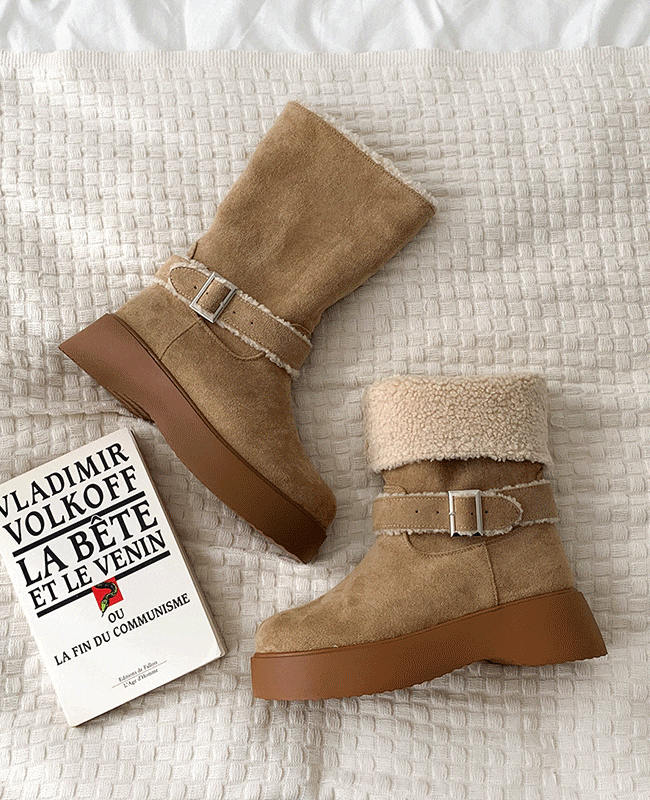 [MILOVANY] ウィノナブクルパーベルト折りたたみミドルブーツ5cm