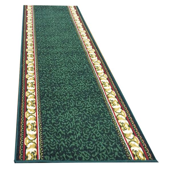 オリエンタル柄 廊下敷き/ラグマット (グリーン 80×240cm) 長方形 洗える 防滑加工 『アイラス』 (玄関 キッチン)