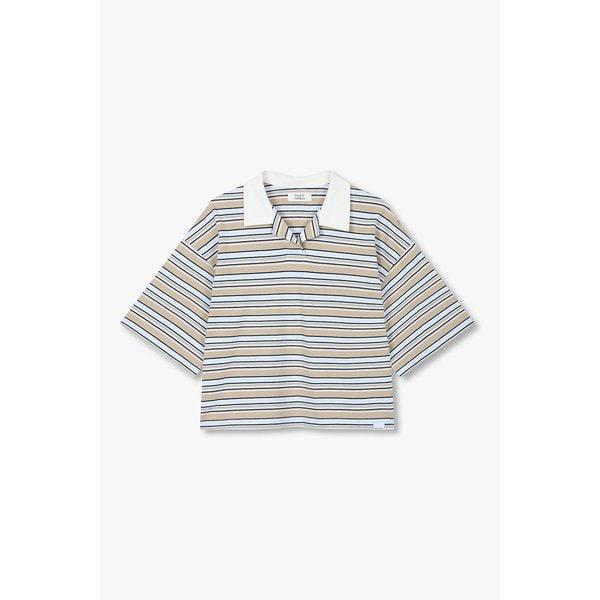 マルチストライプカラーネック半袖Tシャツ(9176222986AR)