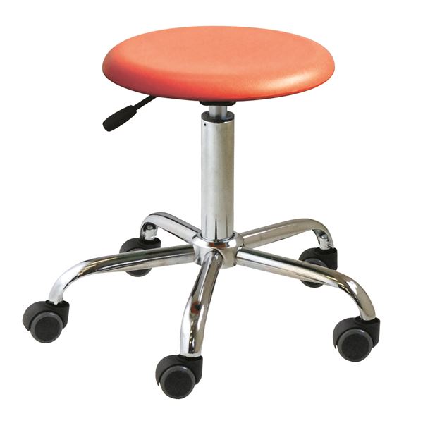 キャスター付き 丸椅子 (オレンジ×クロームメッキ) 幅50cm 日本製 スチール