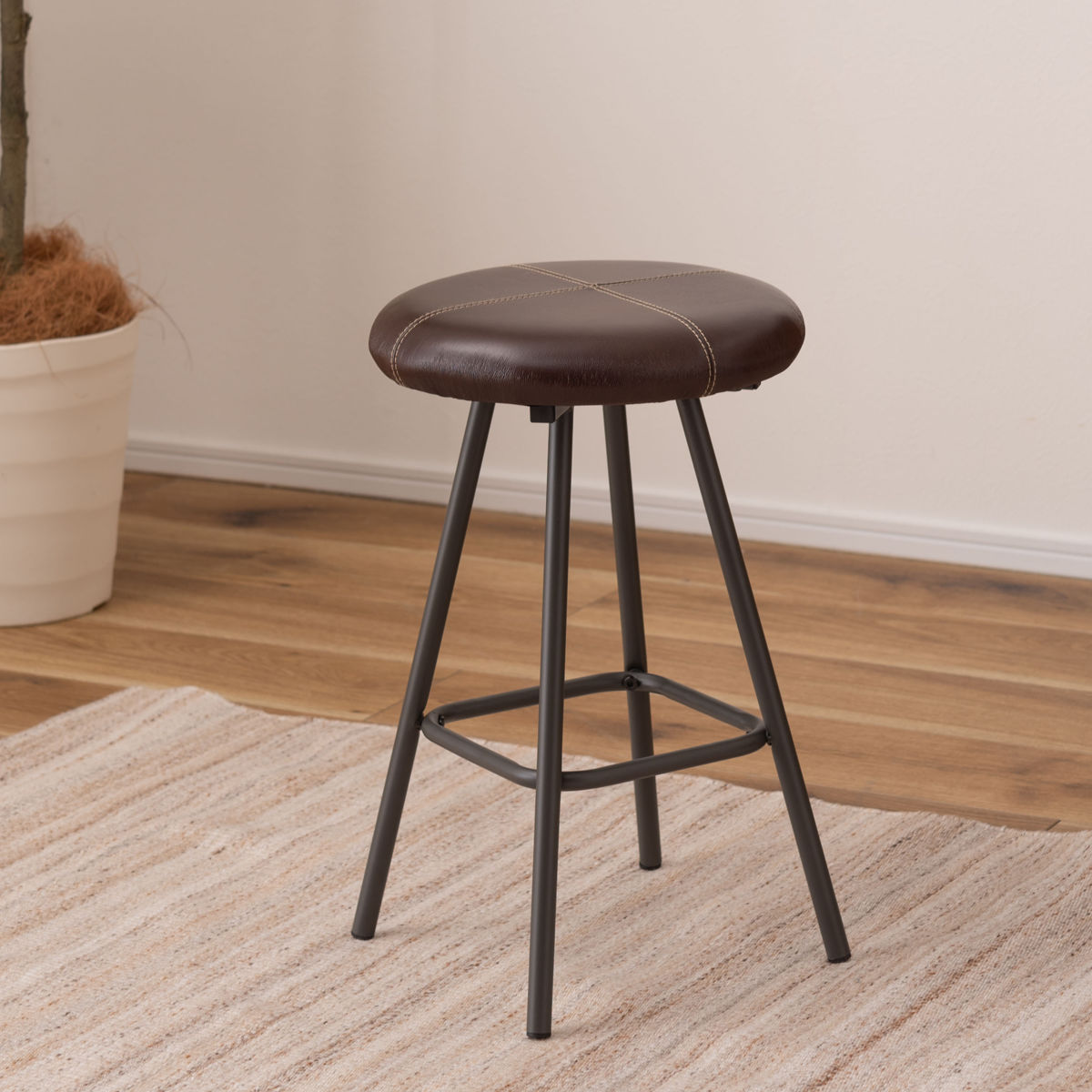 スツール 高さ45cm 座面丸型 レザー 丸 スチール ダイニング キッチン リビング 椅子 北欧 ヴィンテージ調 ビンテージ調 おしゃれ 4,724円