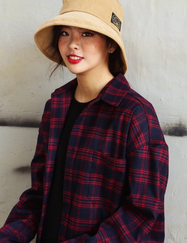 送料無料 ユニーセックスTWOTONE MULTI カジュアルシャツ[RED]