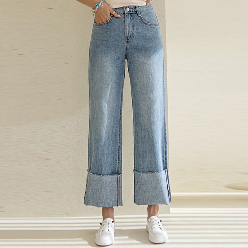 (NAK21) (S~L) ロールアップマイウェイワイドデニムパンツ DM11-P-12