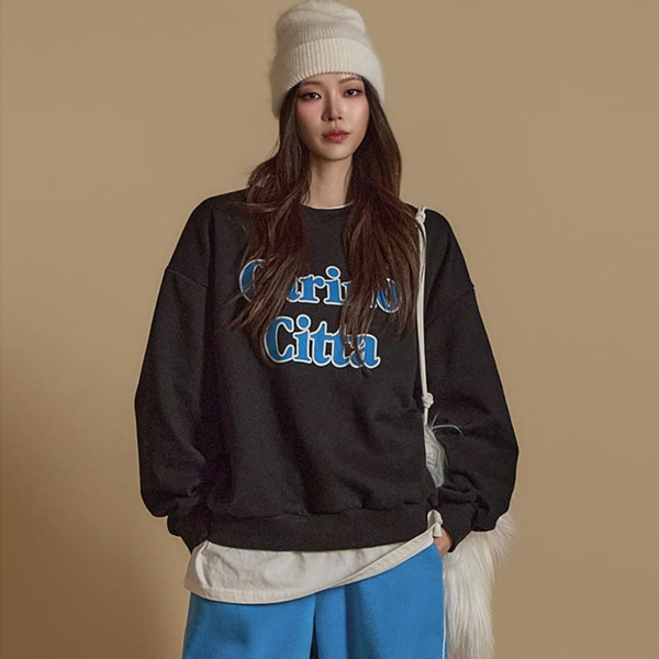 E3687 レターリング 裏起毛 マンツーマンTシャツ