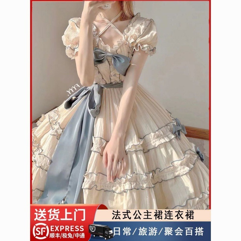 プリンセスロリータバースデードレスふっくらグループパレススタイルウエストロリータスプライシングレースストラップドレス