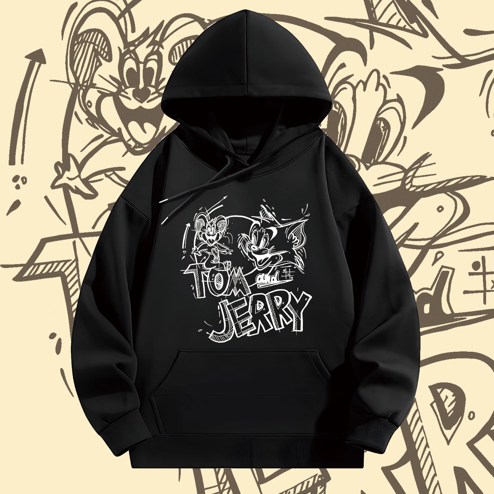 トムとジェリーの漫画アニメーションフード付きスウェットシャツトムとジェリープリントシーズンルーズパーカー