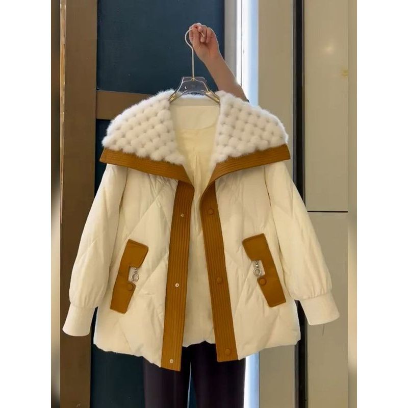 ミルク小人数菱格小香風ダウンジャケット女性ファッション厚手の襟コート