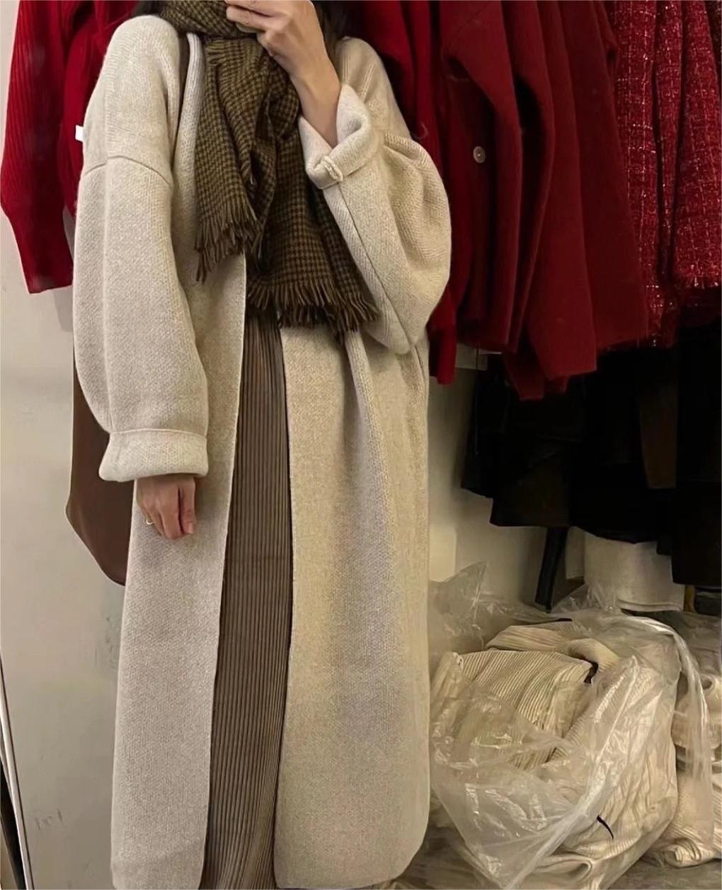 タートルネックニット ロングセーターコートレディース秋冬新しいニット カーディガン