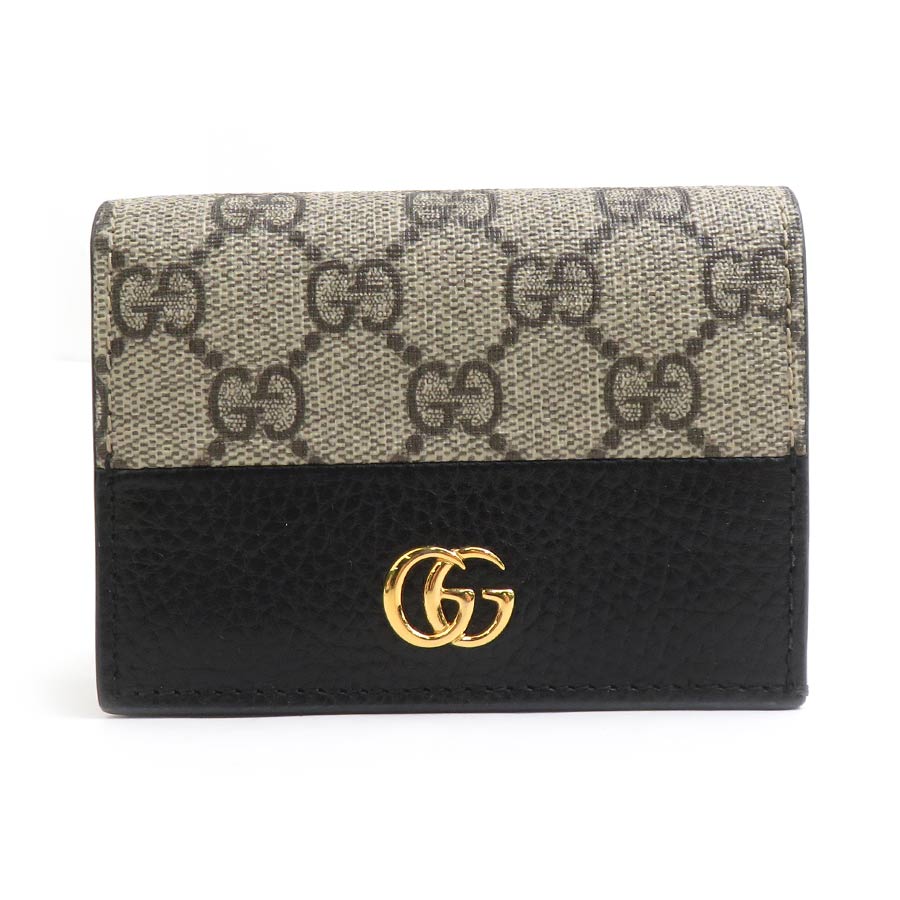グッチ GUCCI 二つ折り財布 GGマーモント GGスプリームキャンバス/レザー ブラック×ブラウン ユニセックス 658610 r10590g