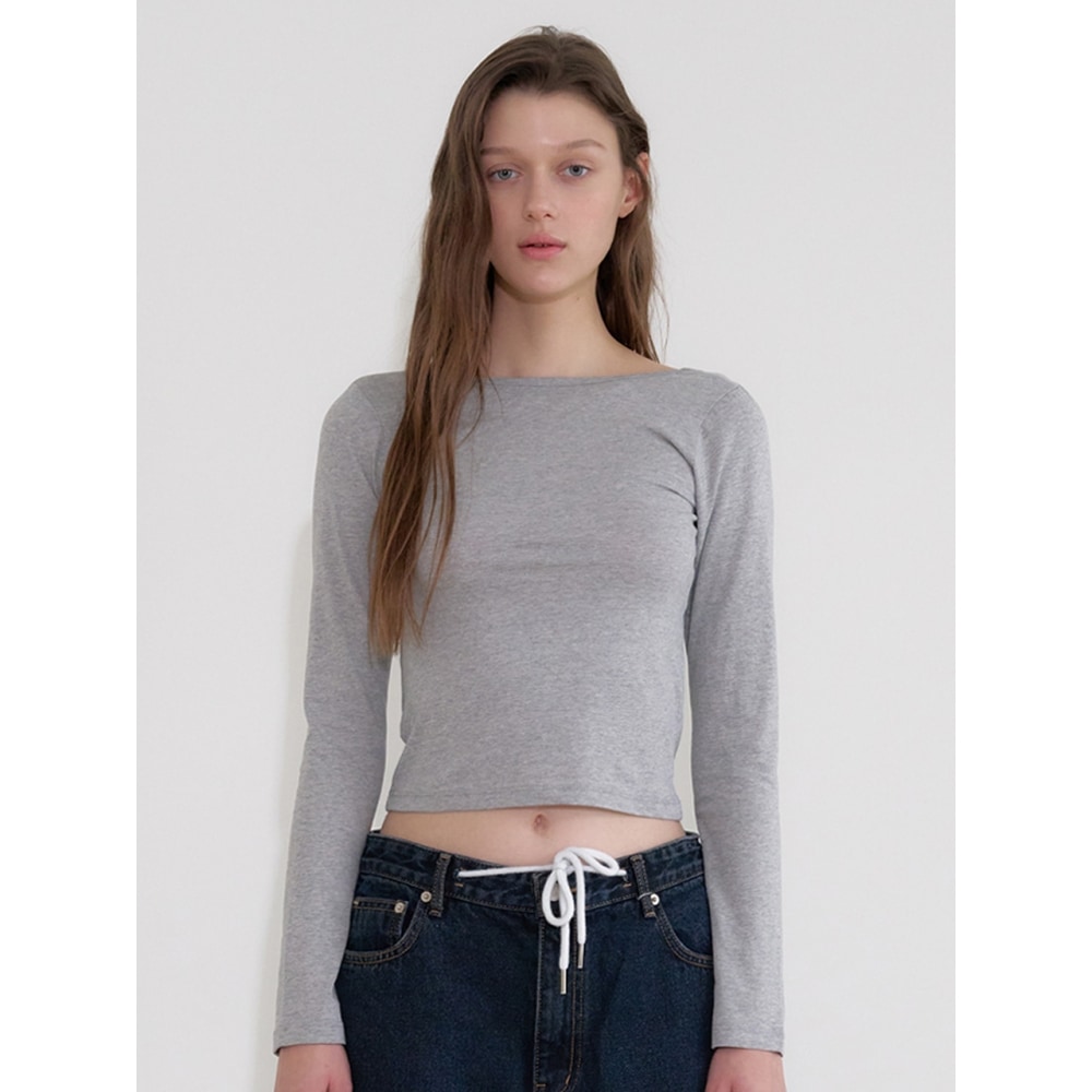 ヘザーメントベセットバックアップネックTシャツ (メランジ)