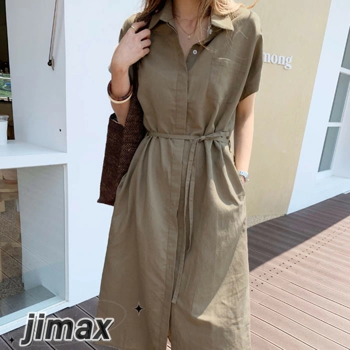 シャツワンピース ワンピース 夏 レディース aライン 体型カバー 春 秋 きれいめ ロング 半袖 ロングシャツ 半袖ワンピース ひざ丈 無地 シャツワンピ ロングワンピース カジュアル ゆったり マ