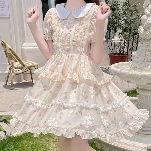 裏地付きシフォンワンピース 洋装 ロリータ エレガント スウィート キュート コスプレ ドレス