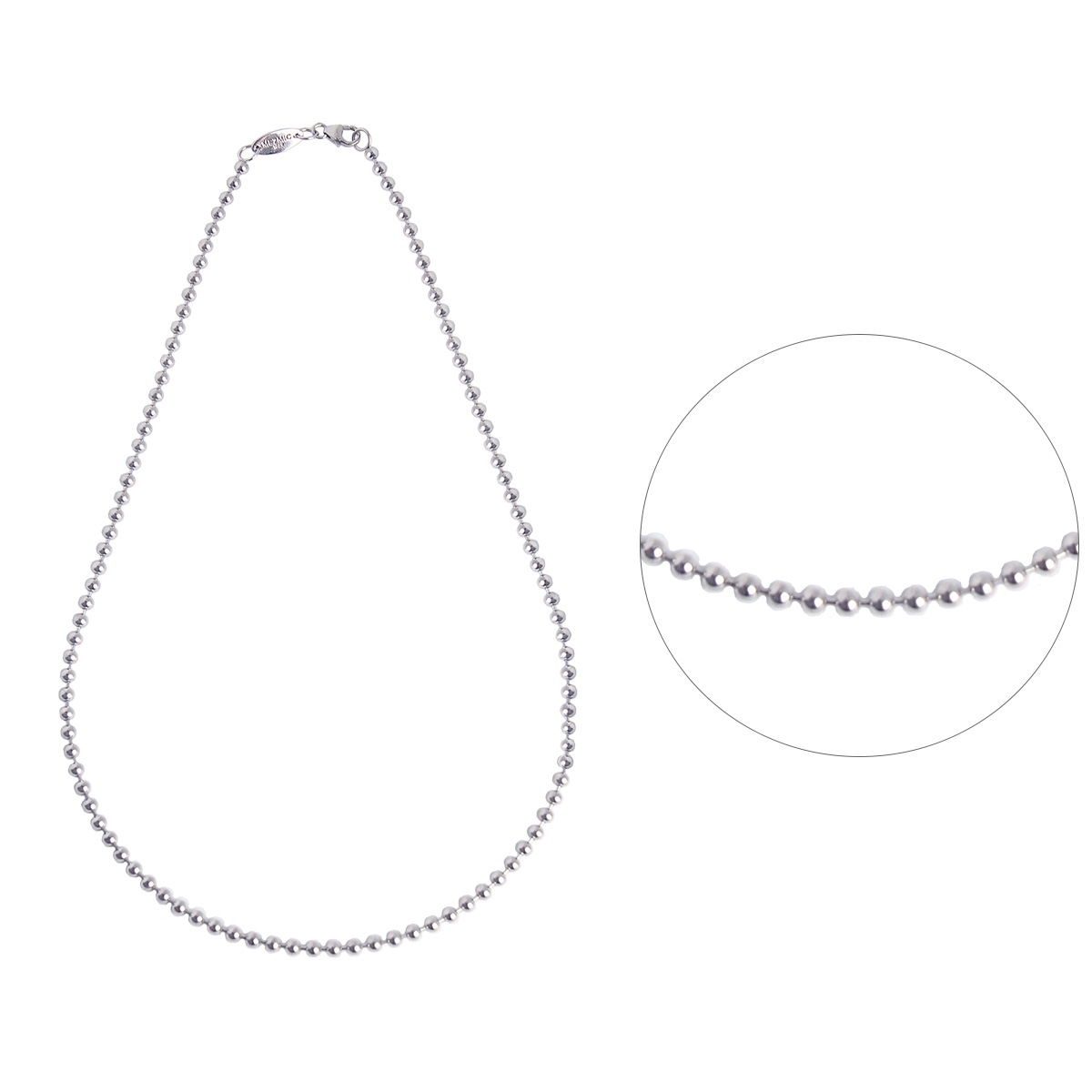 ボールチェーン3mm_ロジウムメッキ 925スターリングシルバーネックレス 44cm