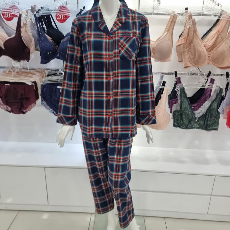 先染め起毛チェック女性パジャマセット
